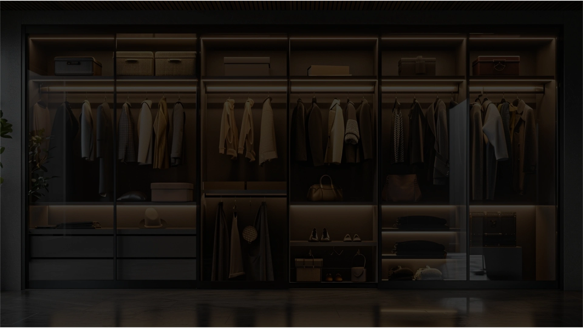 Luxury walk-in closet with custom shelving, hanging space, and integrated lighting