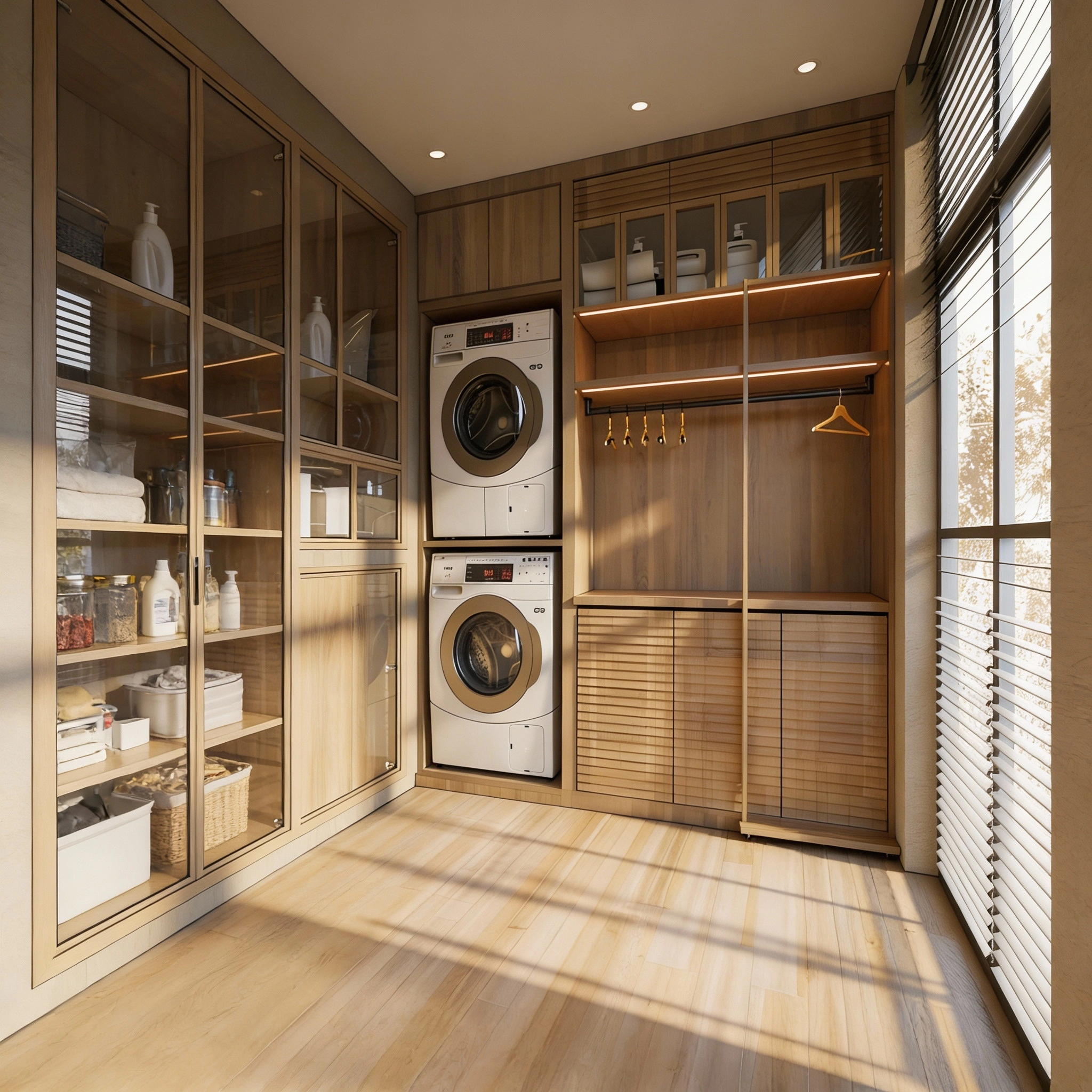 Custom laundry cabinetry with organized storage and space-saving layout